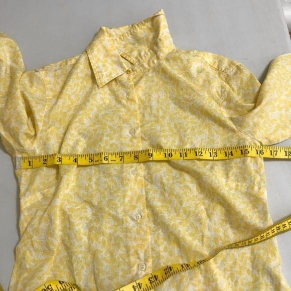 J Crew Yellow Small Leaf Print Button Up Top - Picture 6 of 12
